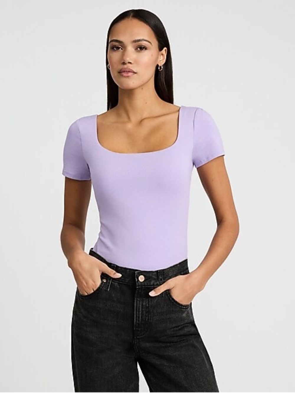 Body Contour Light Compression Square Neck Bodysuit in Stretch Cotton
